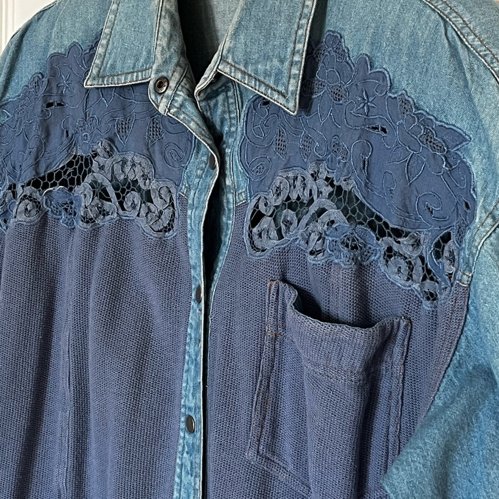 Vintage Together Blue Jean Jacket with Lace Detail